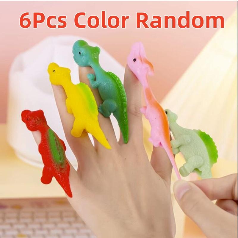 6Pcs Catapult Finger Dinosaur Decompression Creative Prank Venting Fun Wall Sticking Toys For Children And Students Gifts