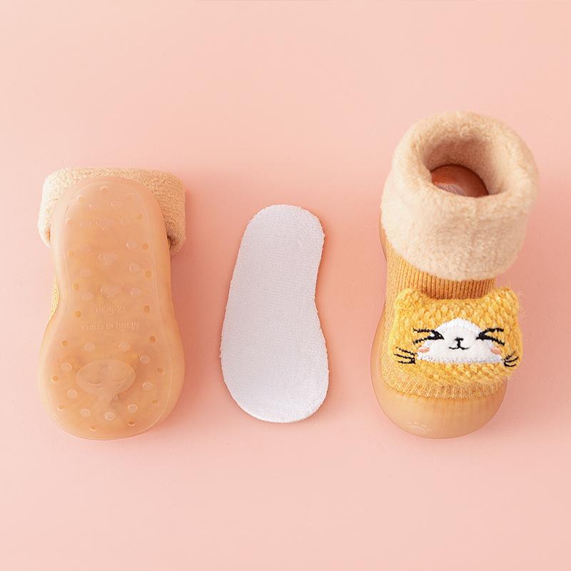 Зимние утепленные детские носки-пинетки для малышей, мужские и женские, для дома, с мягкой подошвой, нескользящие, теплые, детская обувь