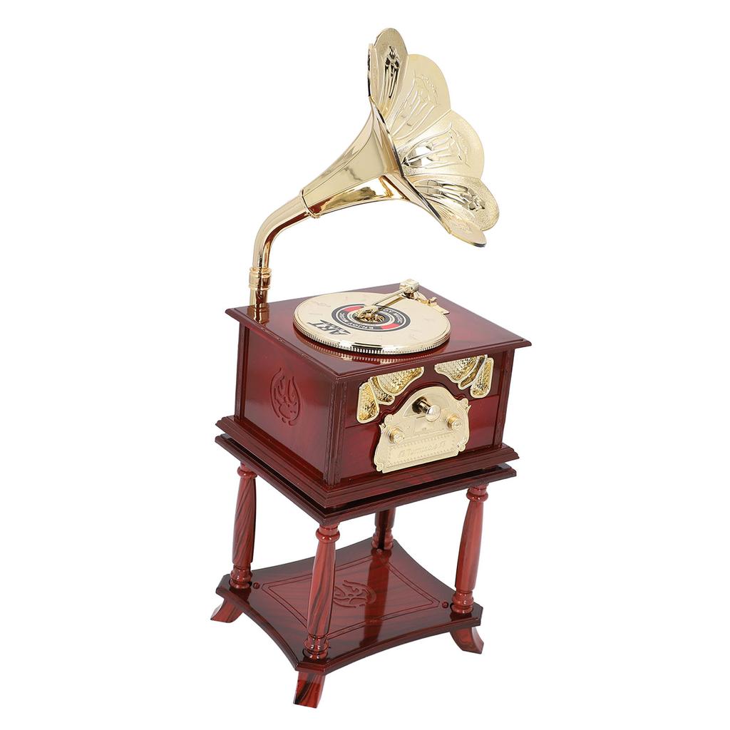 Gramophone Music Box Exquisite Clockwork Mechanical Retro Music Box Figurines for Home Table Desk