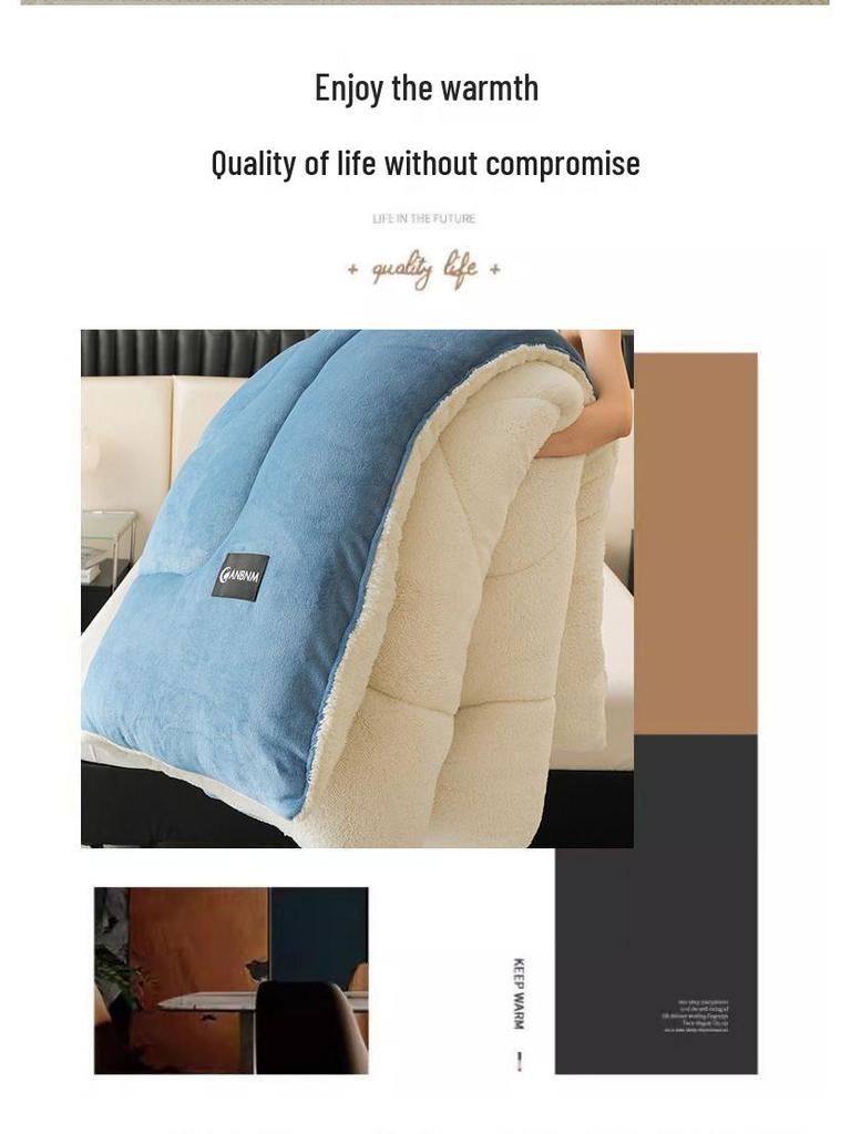 Теплый зимний стеганый одеяло из шерсти ягненка и набор с плюшевым пододеяльником - Уютное флисовое одеяло для общежитий и одиночных комнат