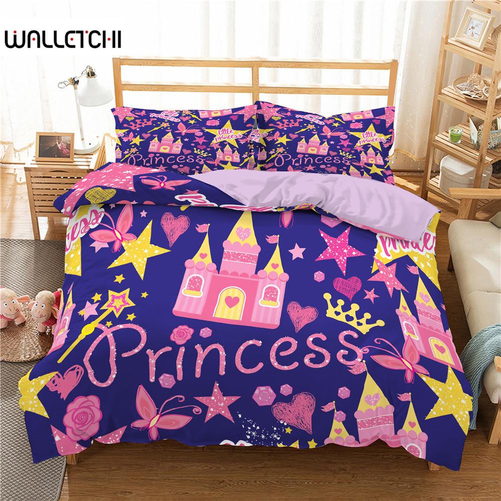 Детский комплект постельного белья с рисунком из мультфильма Full/Queen Microfiber 3D Bedbling Set Soft Pink Castle Princess Bed Cover с
