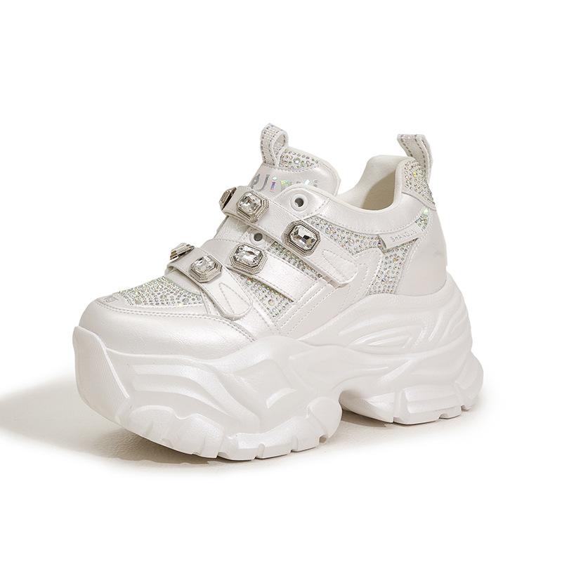 Мода 2025 Весна Новые Кроссовки на массивной подошве в стиле «папиных», женские, платформа, одинарные туфли с водяными бриллиантами, модные кроссовки на скрытой платформе
