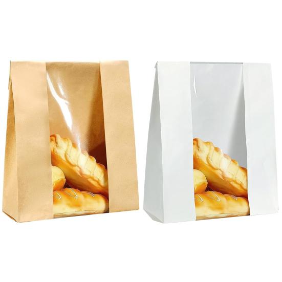 50Pcs Homemade Bread Bags with Window Food Grade BPA Free Food Packaging Storage Bags Paper Bakery Bags