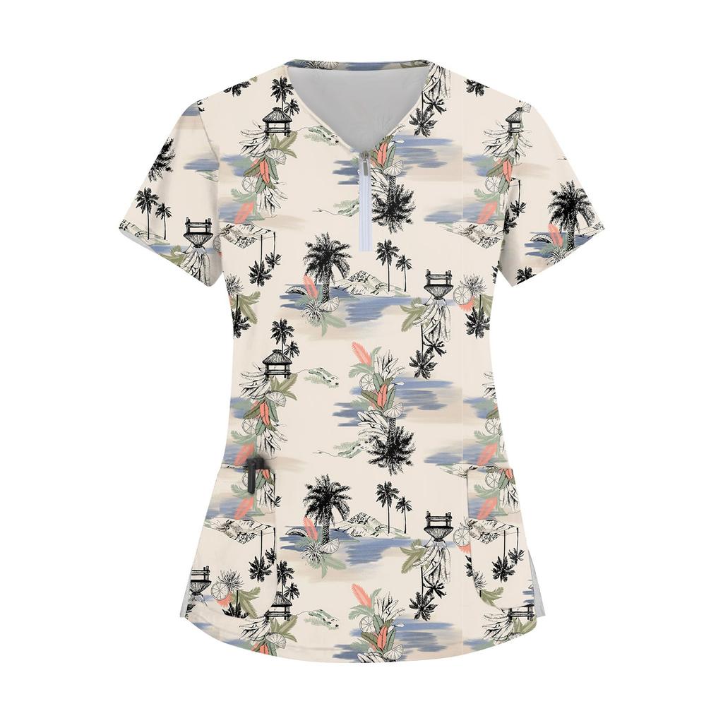 Women's Zip Collar Fashion Casual Small Animal Prints Tops Dry-nurse Top