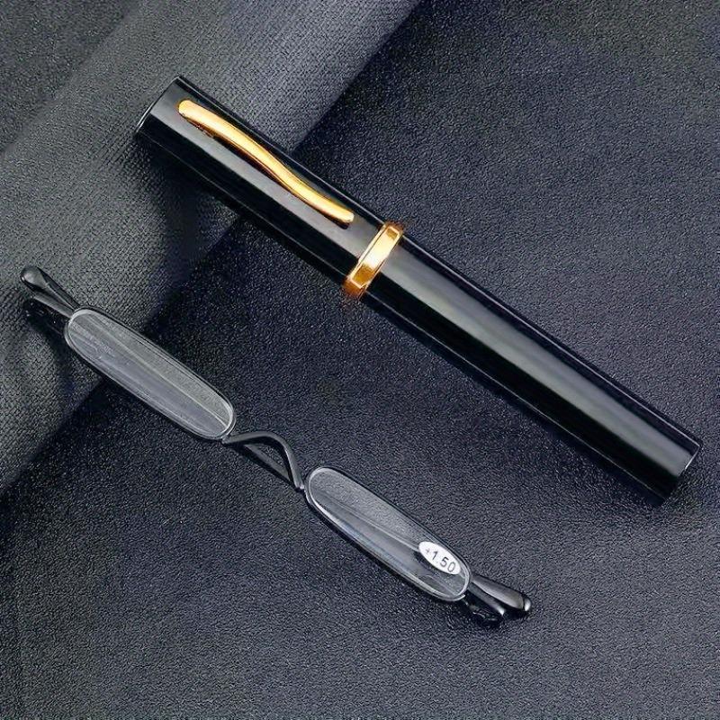 1/2 шт. Тонкие очки для чтения в форме ручки с золотыми акцентами, жесткий футляр с клипсой, портативные стильные очки для пресбиопии для мужчин и женщин
