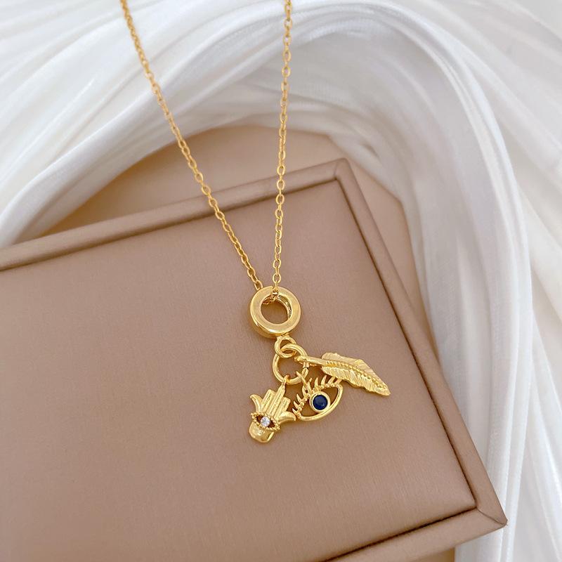 Лист Глаз Дьявола Светлая Роскошь Характер Великолепное Полностью Алмазное Ожерелье Женская Универсальная Цепочка на Ключицы Титановая Стальная Цепочка