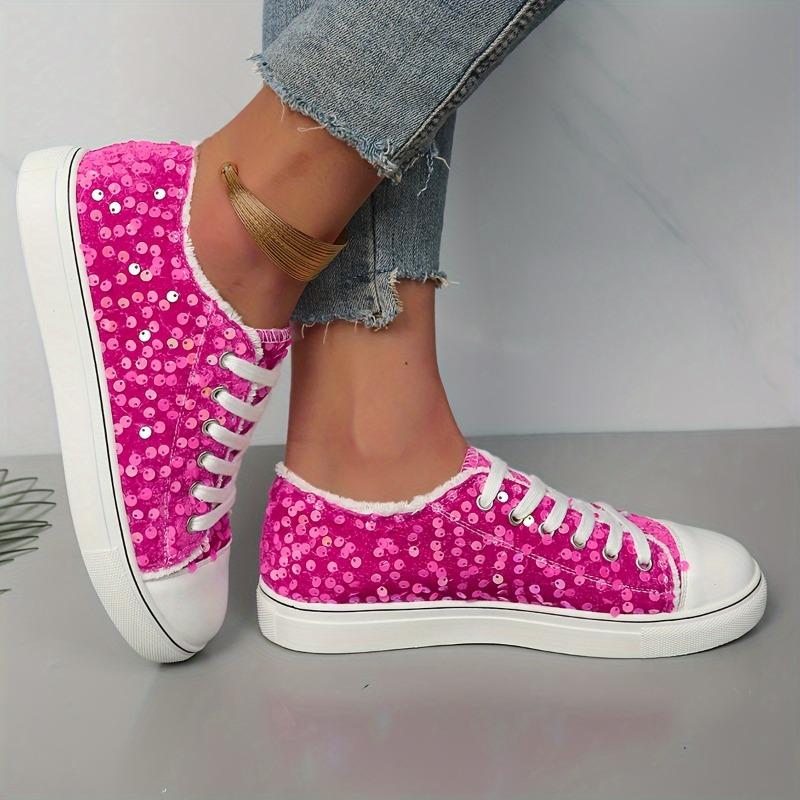 Женские модные туфли цвета розового вина с пайетками и шнуровкой, с круглым носком