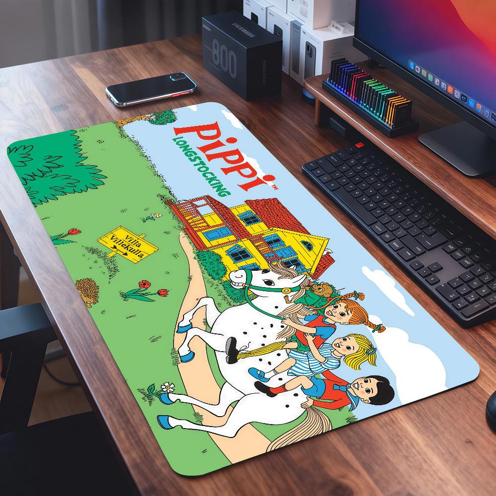 Cartoon P-Pippi Longstocking Mouse Pad Square Office Gaming Desk Mat Waterproof Non-Slip Rubber Decorative