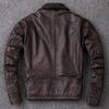 New Men Cowhide Coat Men's Genuine Leather Jacket Vintage Style Man Leather Clothes Motorcycle Biker Jackets Plus Size 134cm