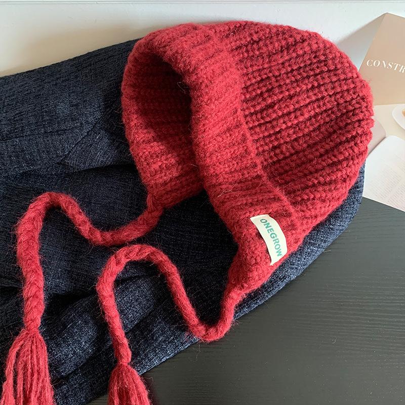 Синяя балаклава женская осенне-зимняя теплая защита ушей вязаная шерстяная шапка, подчеркивающая маленькое лицо и ветрозащитная шапка-мешок для головы