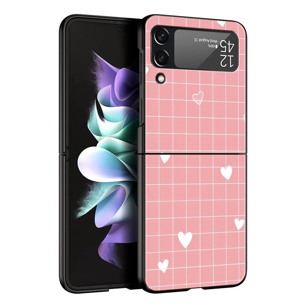 Чехол для телефона Samsung Galaxy Z Flip 3 4 5 6 7 Складной Черный Корпус Для Samsung Z Flip4 Flip5 ПК Жесткая Крышка Розовая сетка