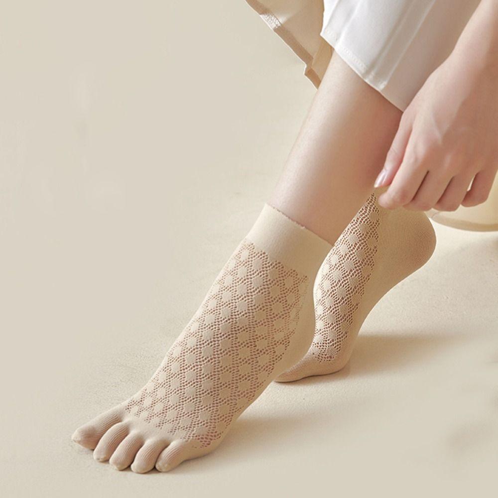 Comfortable Sweat-absorbing Mesh Velvet Cotton Solid Color Five Finger Socks Women Hosiery Breathable Thin Socks