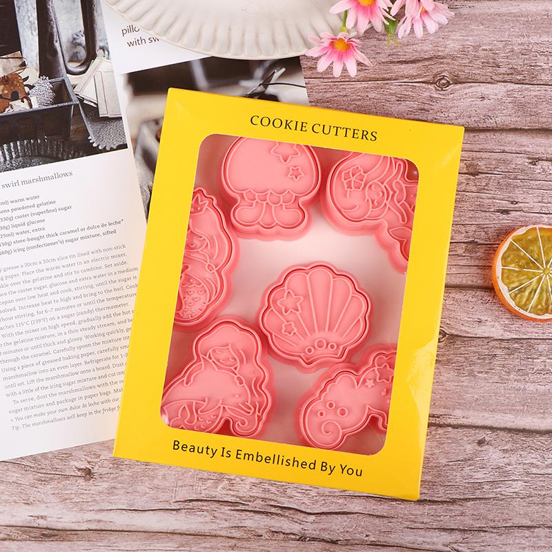 6 шт./компл. формочки для печенья в виде ракушки русалки и морского конька, пластиковые формы для помадки, мультяшные формочки для печенья, инструменты для украшения