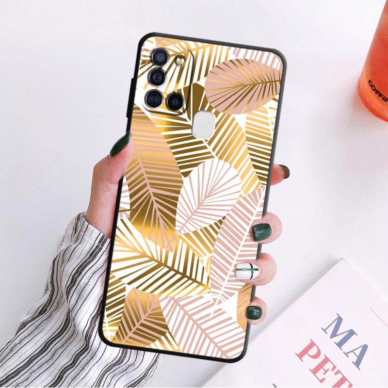 Черный мягкий чехол для телефона Samsung Galaxy A02 A01 A70 A50 A40 A10s A02s A03s A04s A10 A03 Core A04 A20e, чехол с цветочным листом
