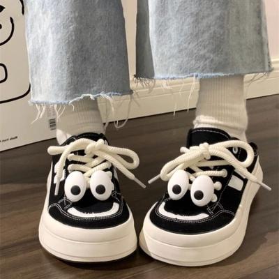 Милые парусиновые туфли с большой головой и полупяткой для женщин, весна и лето, новый оригинальный дизайн, толстая подошва, два способа носки, белые туфли для женщин