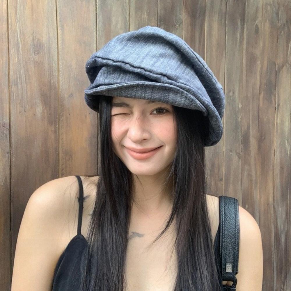Японская джинсовая беретка Облачная плиссированная шляпа художника Винтажная восьмиугольная кепка Для улицы