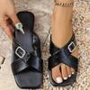 New Large Size Women's Slippers Flat Cross Sandals Rhinestone Buckle Decorative Style