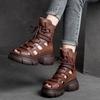 Sandals Women's Boots Soft Leather Hollow High-top Platform Fashion Open-toed Fish Mouth Boots 2024 New Summer Retro Roman Shoes