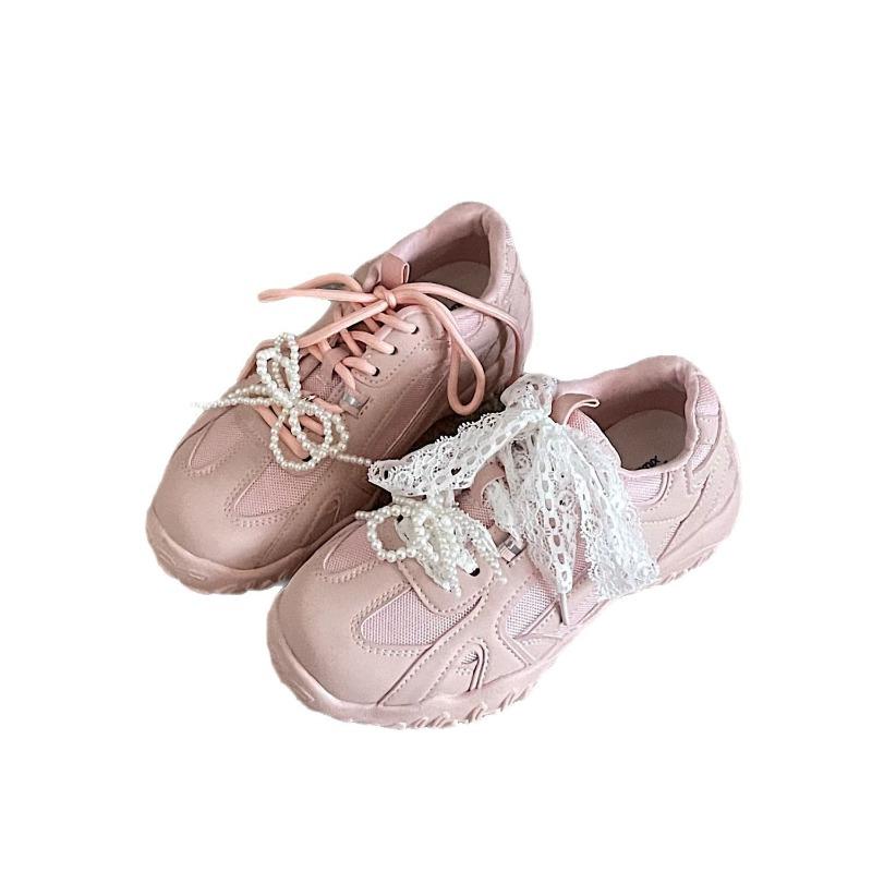 Балетки из кружева с жемчугом на платформе, женские весенние новые универсальные нишевые ретро спортивные туфли для отдыха