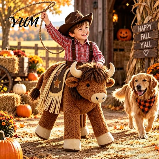 Cowboy Cosplay Apparel Highland Bison Role-Playing Costume for Kids, Plush Cattle Ride-on Toddler Festival Outfit, Western Halloween Parties Kids