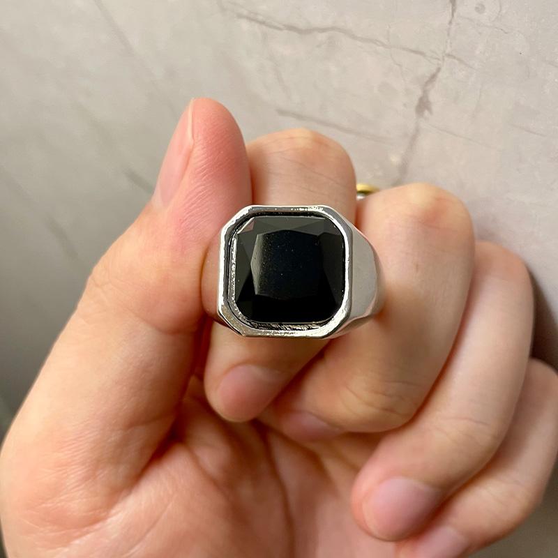 Ретро Кольцо из Черного Стекла Оникс для Мужчин Сплав Классический Дизайнерское Кольцо Ручной Работы Циркон Рок Хип-хоп Аксессуары Унисекс Подарок