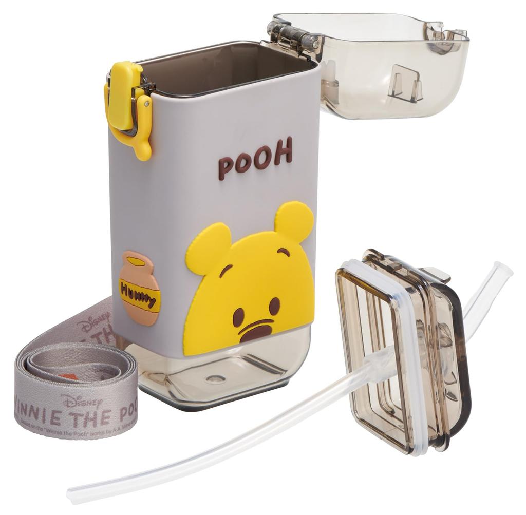 Skater Square Straw Bottle Water Bottle S 260ml One Push with Cover and Shoulder Belt Disney Winnie the Pooh PSQ3ST-A