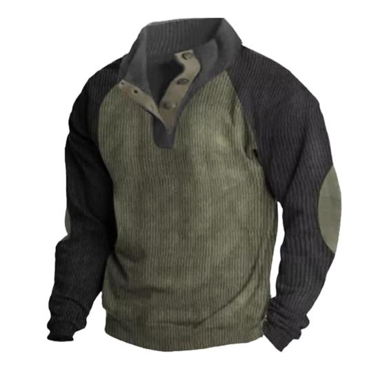 Весна Осень Мужская Толстовка Цветные Блоки Пэчворк Ретро Стиль Полуоткрытый Воротник-стойка Топ Плюс Размер Свободный