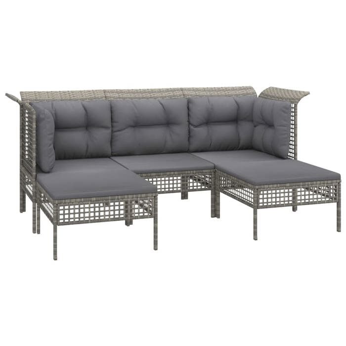 VidaXL Garden Lounge Set 5 Pcs with Cushions Grey Wicker, Outdoor Lounge Set, Furniture Set 319664