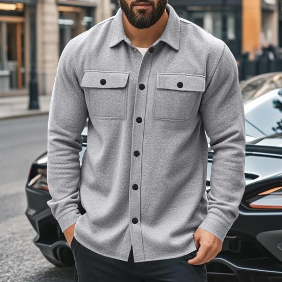 Мужская куртка-пальто с лацканами, длинным рукавом, однобортная, повседневная куртка с накладными карманами, однотонная, весенне-осенняя куртка, универсальная верхняя одежда