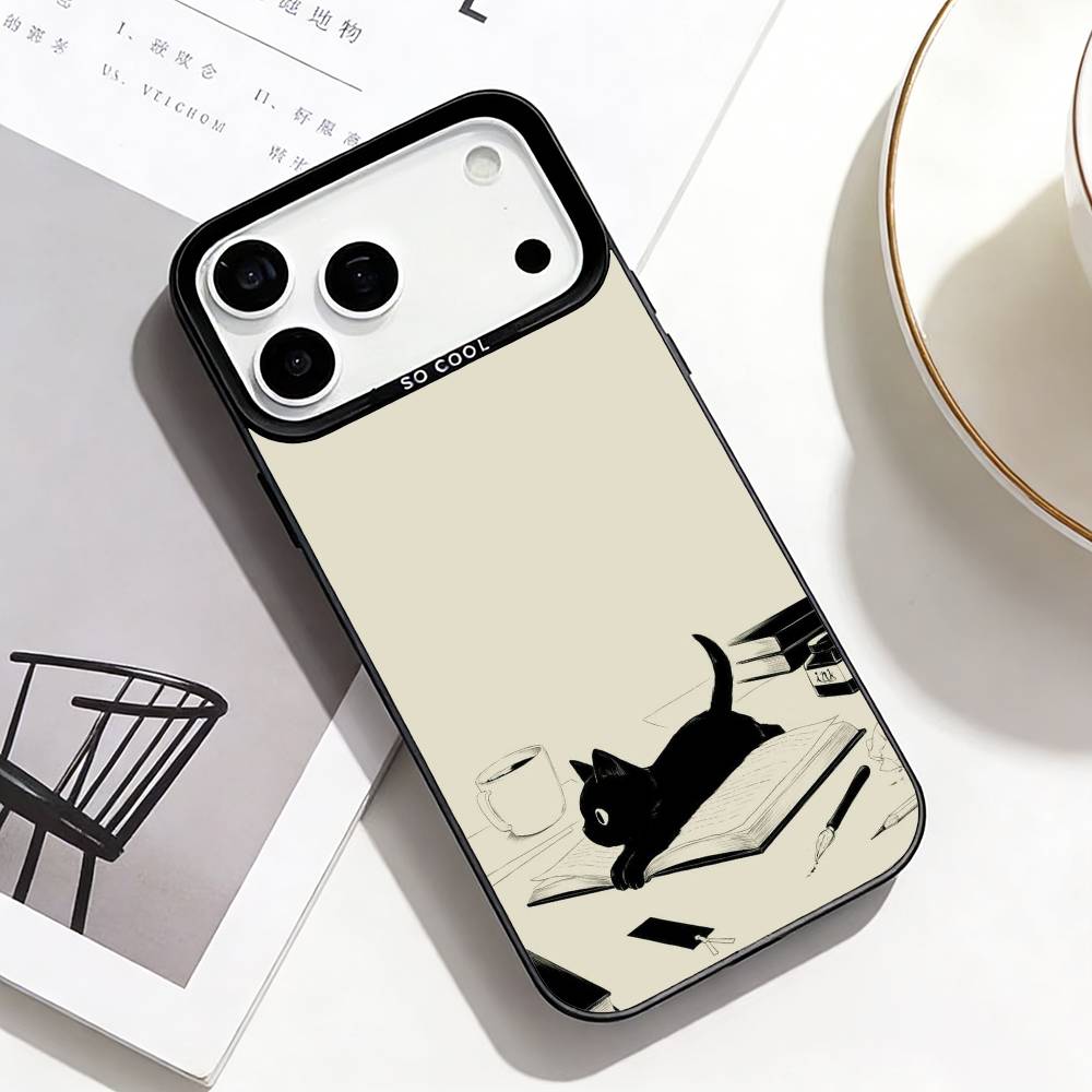 Милые Кошачьи Арт-Принты Чехол для Телефона Для iPhone17,16,15,14,13,12,Pro Max Черный Цветной Чехол для Телефона