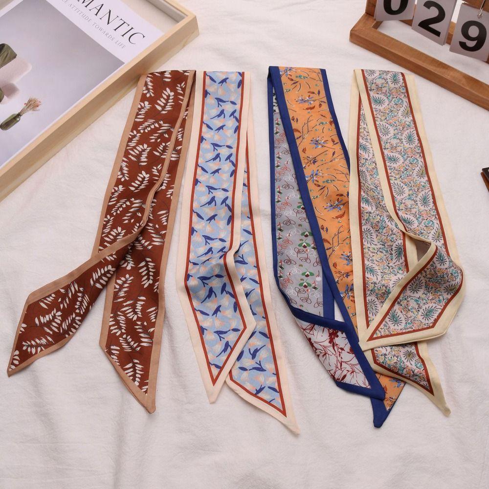 Long Neck Strap Flower Pattern Hair Band Fashion Floral Silk Scarf