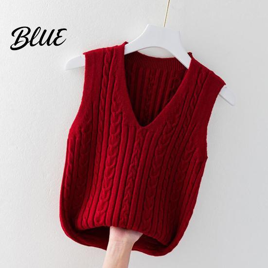 Solid Color V-neck Top Women Knitting Vest V-Neck Sleeveless Twist Texture Pullover Sweater Casual Daily Wear Layered Knit