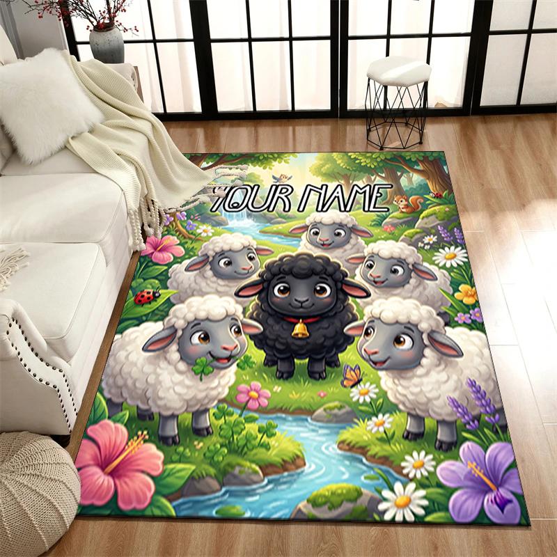 1PC Custom Name Sheep Family Garden Theme Floor Mat Ideal for Living Room, Game Rooms, Office, Bedroom, Office Floor Mat , Floor Mats for Home