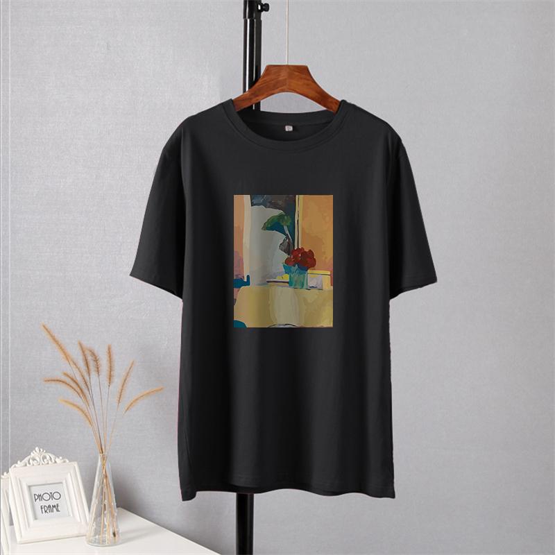 Shellsuning Fashion Aesthetics Printed T-shirts 2023 Summer Oversized O-neck Short Sleeve Basic Tees Simple Girl Top Female Cotton Soft Harajuku Tops