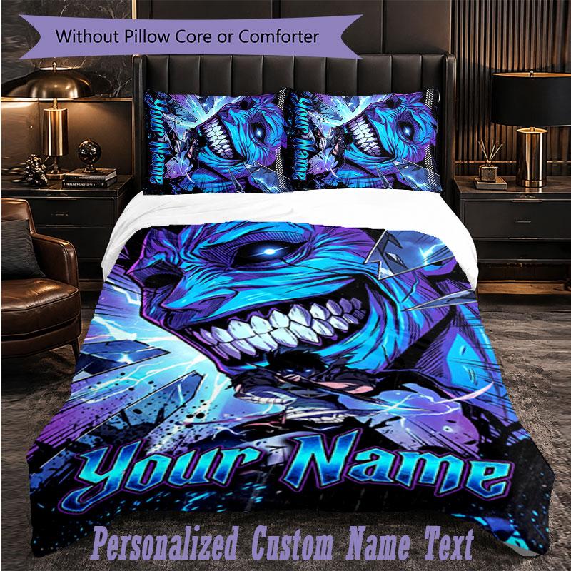 Personalized 3Pcs Bedding SetSolo Leveling Custom Text Duvet Cover Pillowcase Set Bedroom Gift
