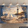 2D Nautical Backdrop with Lighthouse, Sailboat, Starfish & Seashells