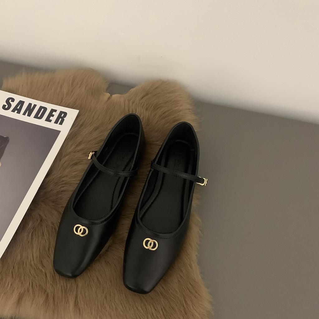 Туфли Мэри Джейн на плоской подошве черного цвета женские маленькие ароматные одинарные туфли 2025 поздний вечер нежные летние туфли ведьмы Дуду