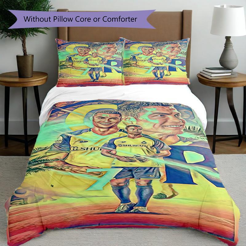 3pcs Duvet Cover Set (1*Duvet Cover + 2*Pillowcase, Without Core),football star Print Bedding Set, Bedroom Decor, All‑Season, Birthday Gift