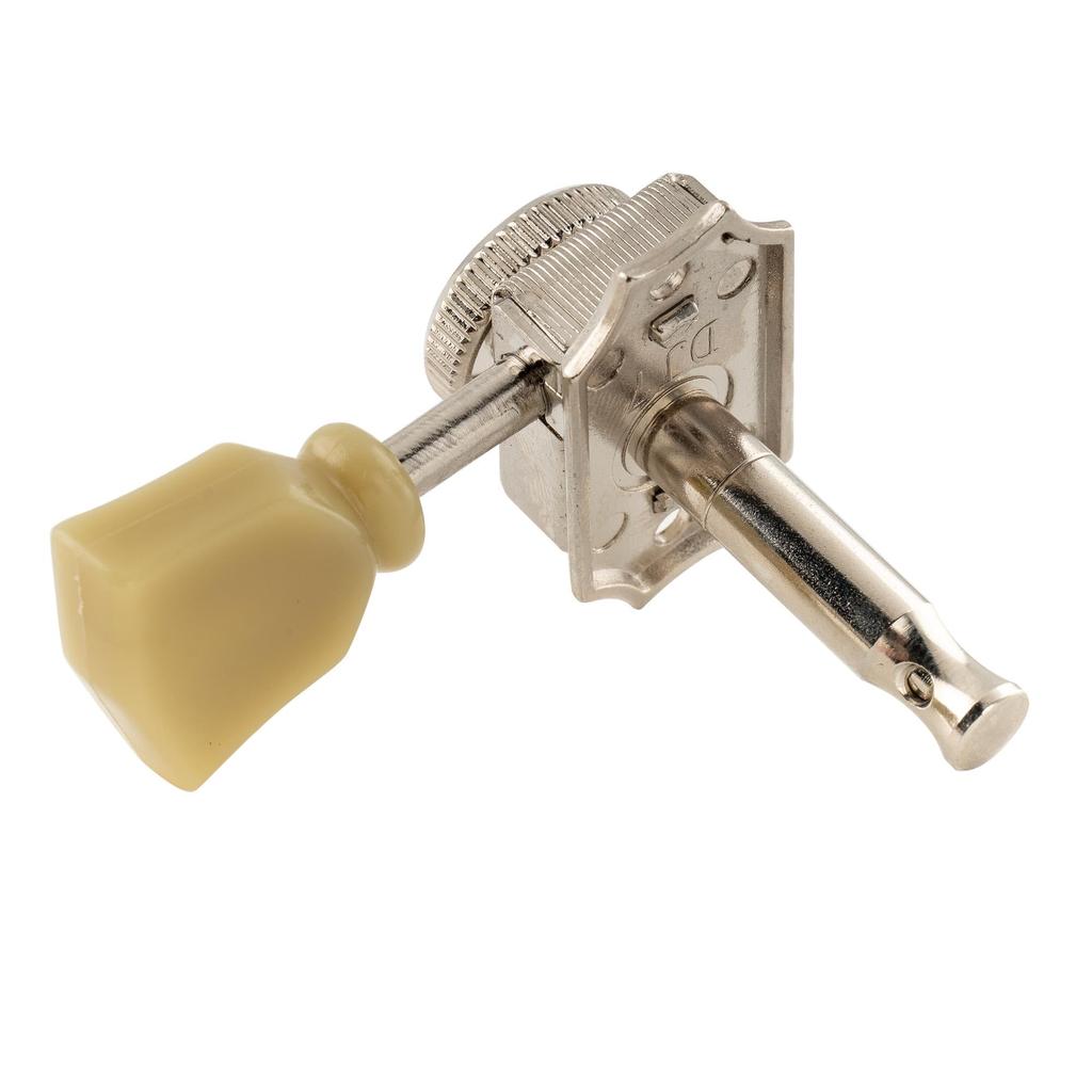 Musiclily Pro Vintage 3L+3R Guitar Locking Tuners for LP Les Paul Electric/Acoustic Guitars, Nickel with Green Buttons