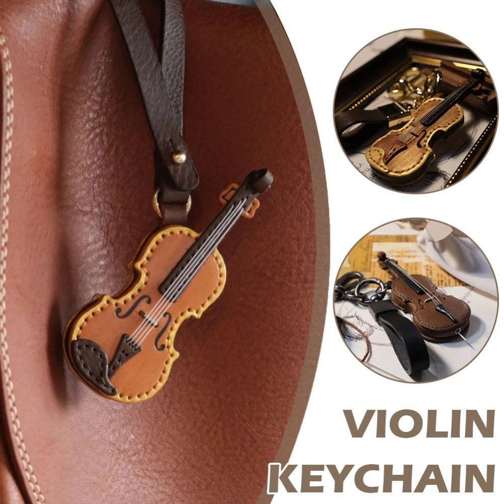 PU Leather Musical Instrument Keychain Creative Bag Pendant Mini Vintage Violin & Cello Keychain