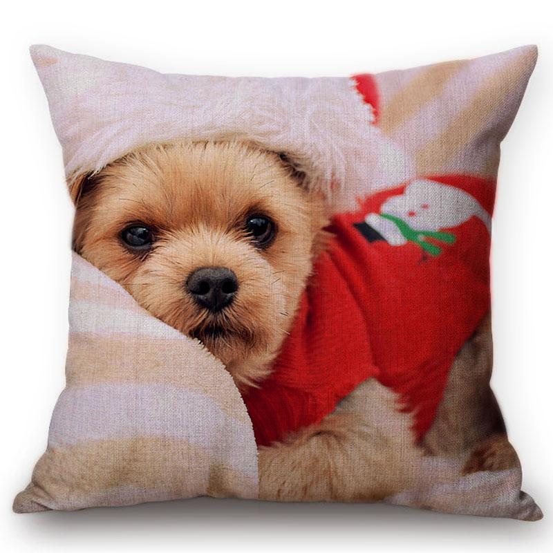 Cute Pug Pet Dog Pattern Car Decorative Throw Pillow Case German Hound Print Cotton Linen Sofa Chair Cushion Cover Cojines