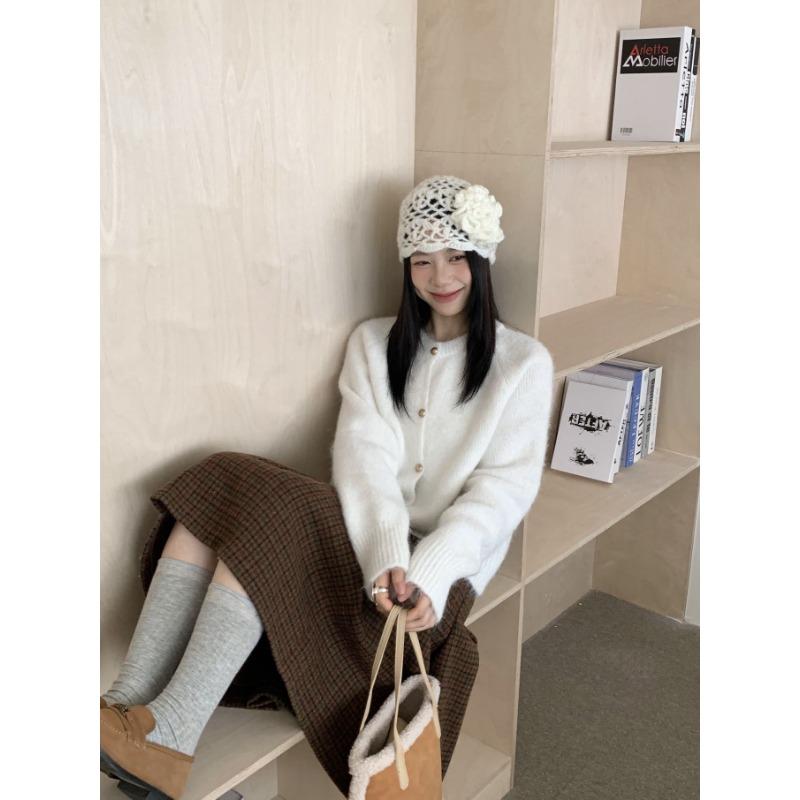 Свитер-куртка с круглым вырезом, однотонный, на осень и зиму, женский, свободный, мягкий, восковой, молочный, кардиган крупной вязки