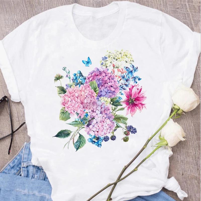 Red Rose Print Women T Shirt Summershort Sleeved Round Neck Harajuku Korean Style Graphic Tops Kawaii Female T-shirt Tops