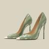 Chinese Style High Heels 2024 New Fashion Trend Stiletto Pointed Green with Cheongsam Women's Singles