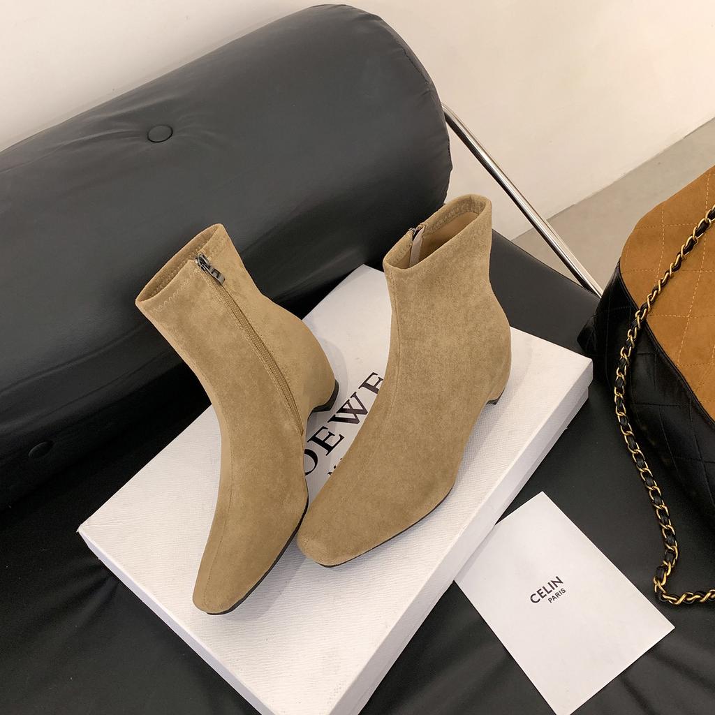 New square head thick heel short boots women's retro versatile Martin boots non-slip design cat and female thin fashion boots