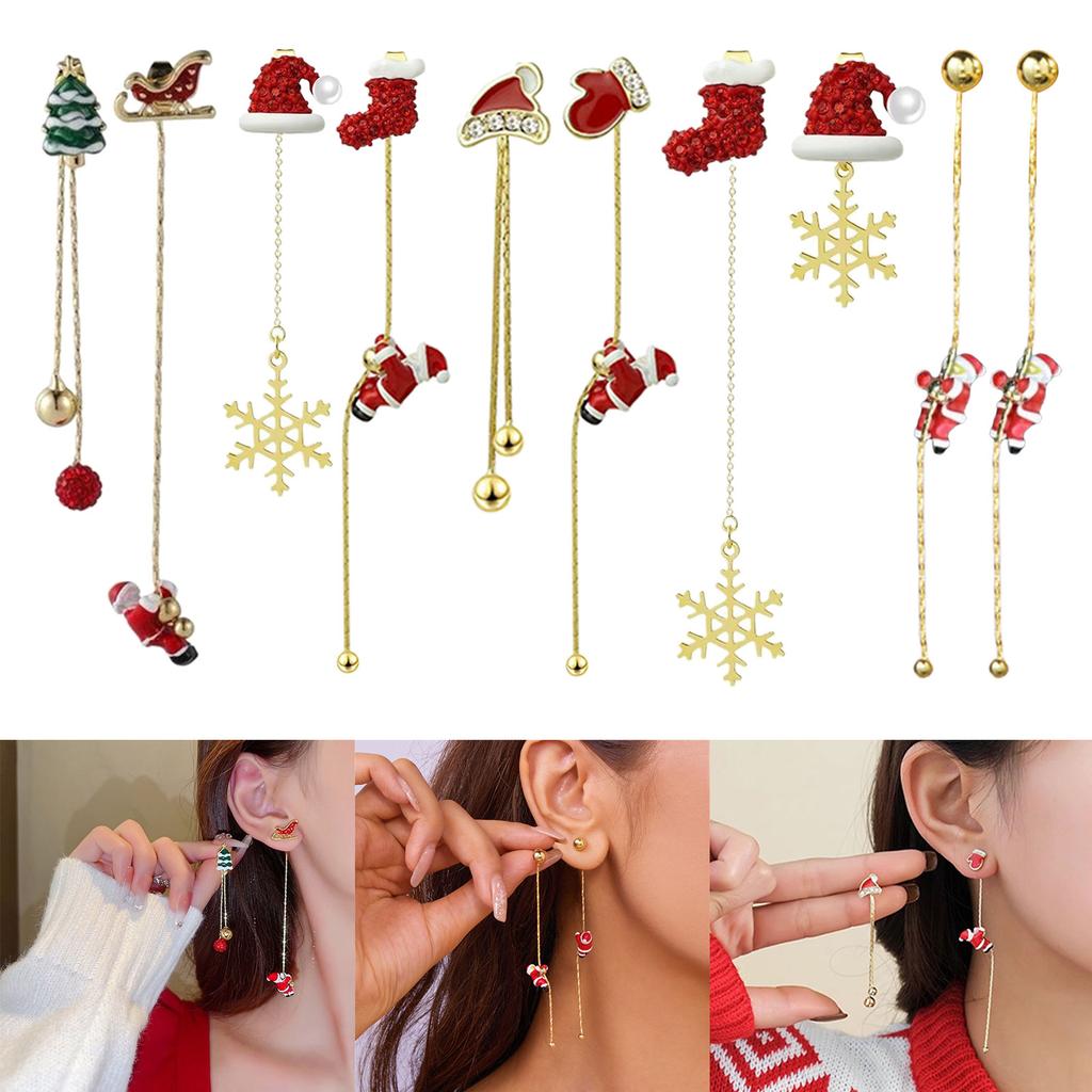 Christmas Themed Earrings Asymmetric Long Tassels Drop Earrings Ear Accessories for Holiday Parties and Gatherings