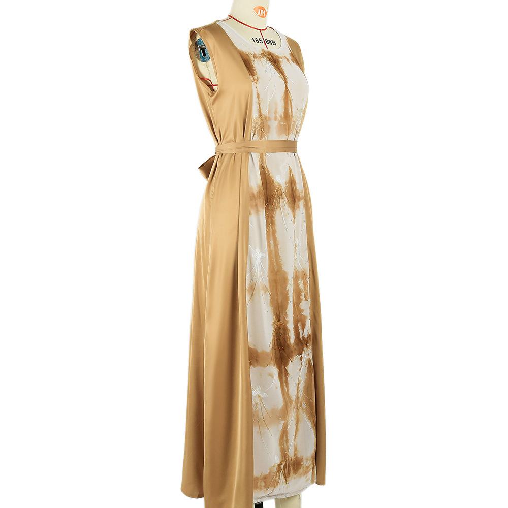 Muslim Women Sequins Two Piece Hand Printed Dress Loose Robe Muslim Dress