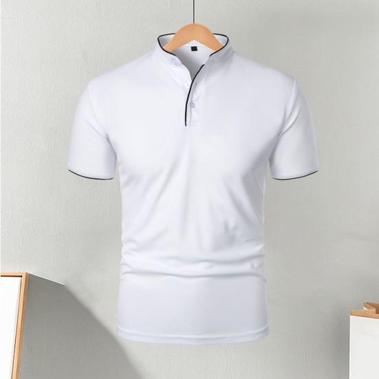 Мужская футболка с коротким рукавом, воротником-стойкой, однотонная, повседневная базовая футболка, стандартного кроя