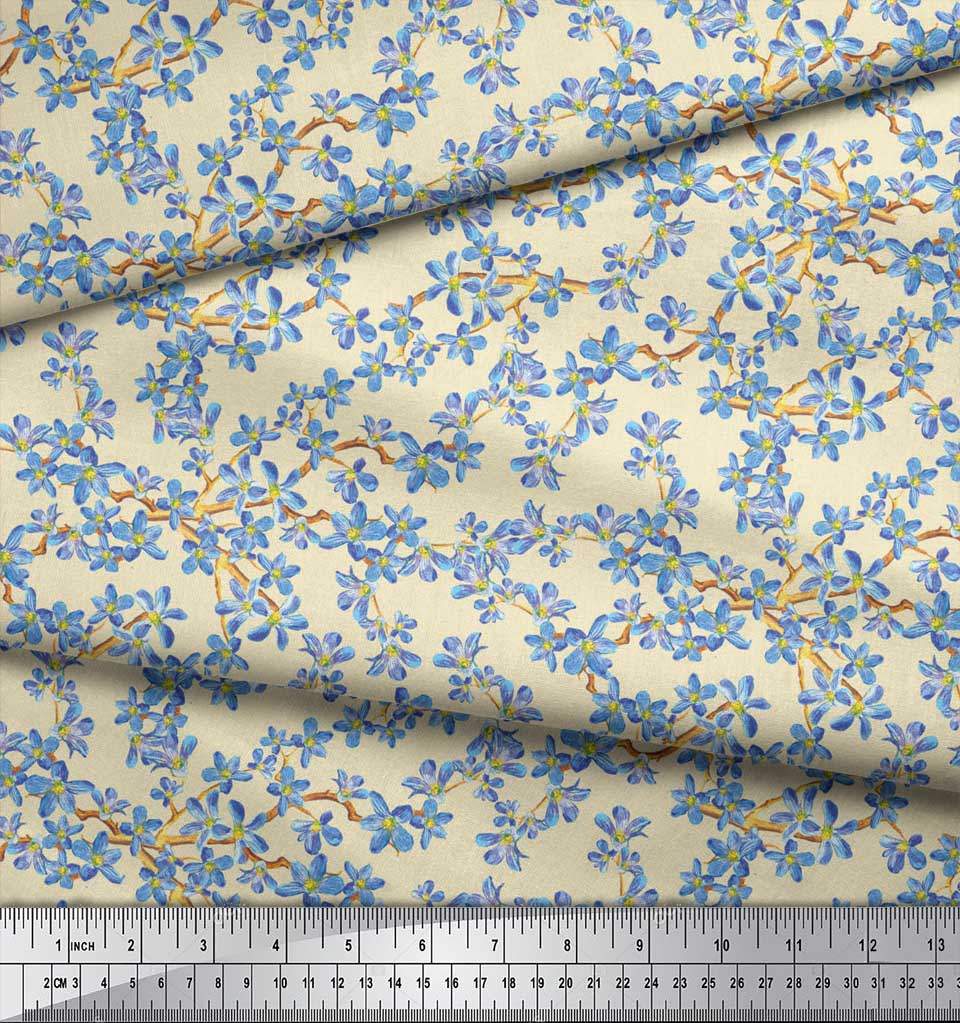 Soimoi Черная поли ткань крепа Не забудь меня, ткань с цветочным принтом Буша 1 ярд 42 дюйма