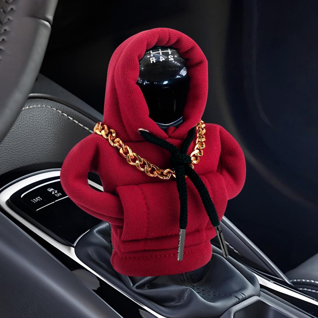 Gear Shift Hoodie,Car Gear Shift Cover,Funny Shift Knob Cover,Universal Fit Hoodie Car Decor,Automotive Interior Accessories for Gift (Red)